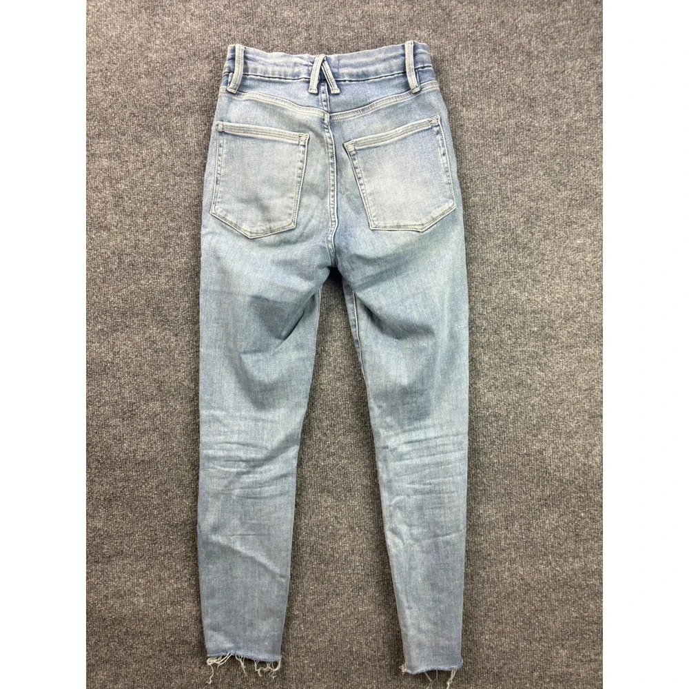 Good American Skinny Jeans Womens 2/26 Light Blue Distressed High Rise Raw Hem